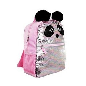 Girls' Pink Sequin Panda Face Backpack School Bag with 3D Ears